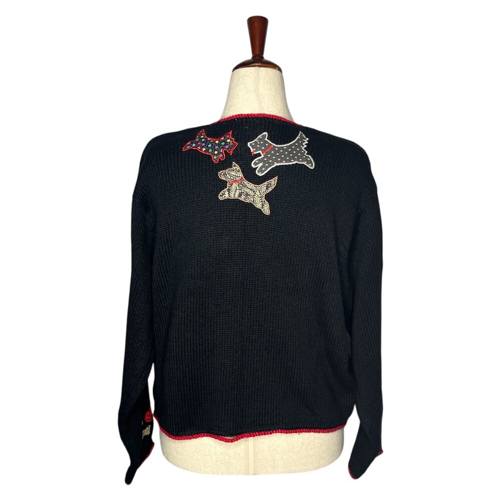 Vintage Orvis Cardigan Womens XL Black Heavyweight Cotton Dog Patches Grandma - Picture 3 of 8